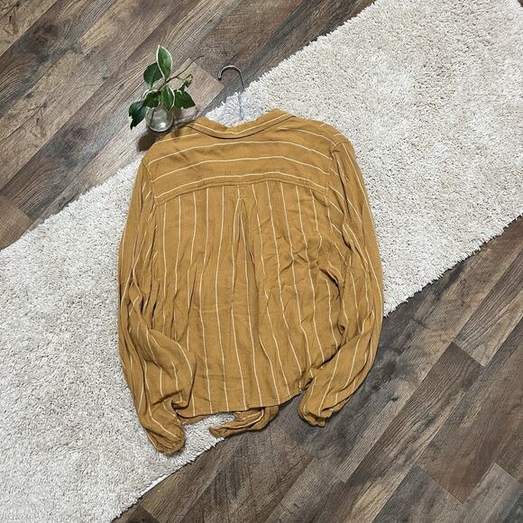 American Eagle Size Small Oversized Mustard Yellow Striped Button Down Top - Picture 4 of 4